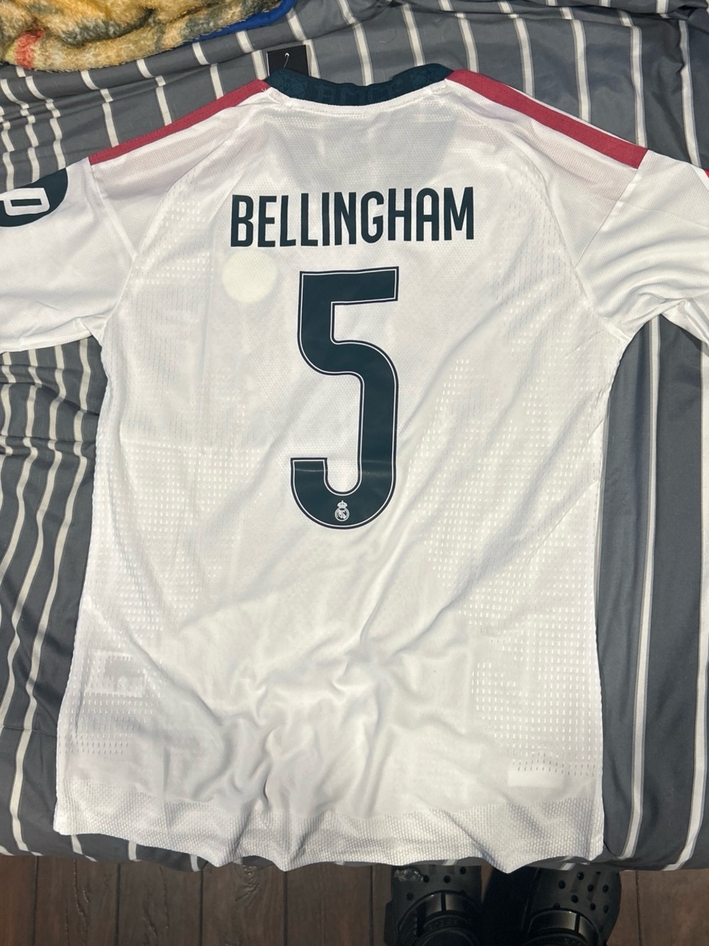 adidas White Men's Soccer Jersey with Pink Shoulder Accents - Bellingham #5